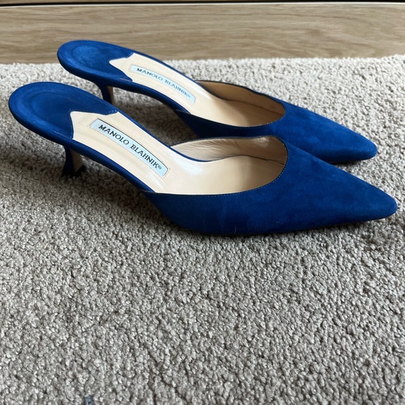 Royal Blue Manolo Blahnik Kitten Heels - Picture 1 of 8